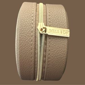 NEW Mele & Co • Round Leather Travel Jewelry Pouch • Leather + Velvet